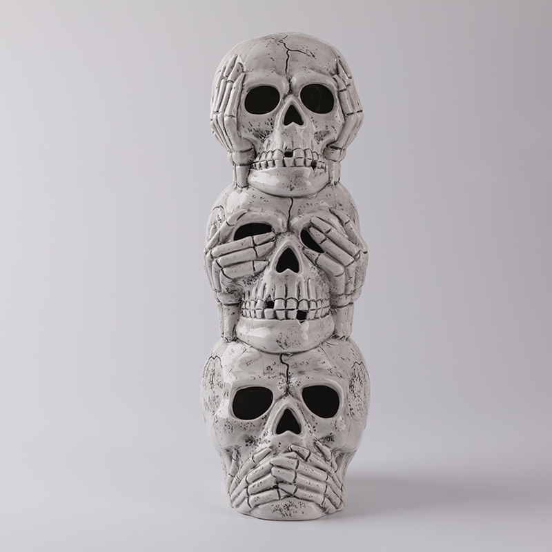 Halloween Ceramic Stacking Skull Lantern with Led Light