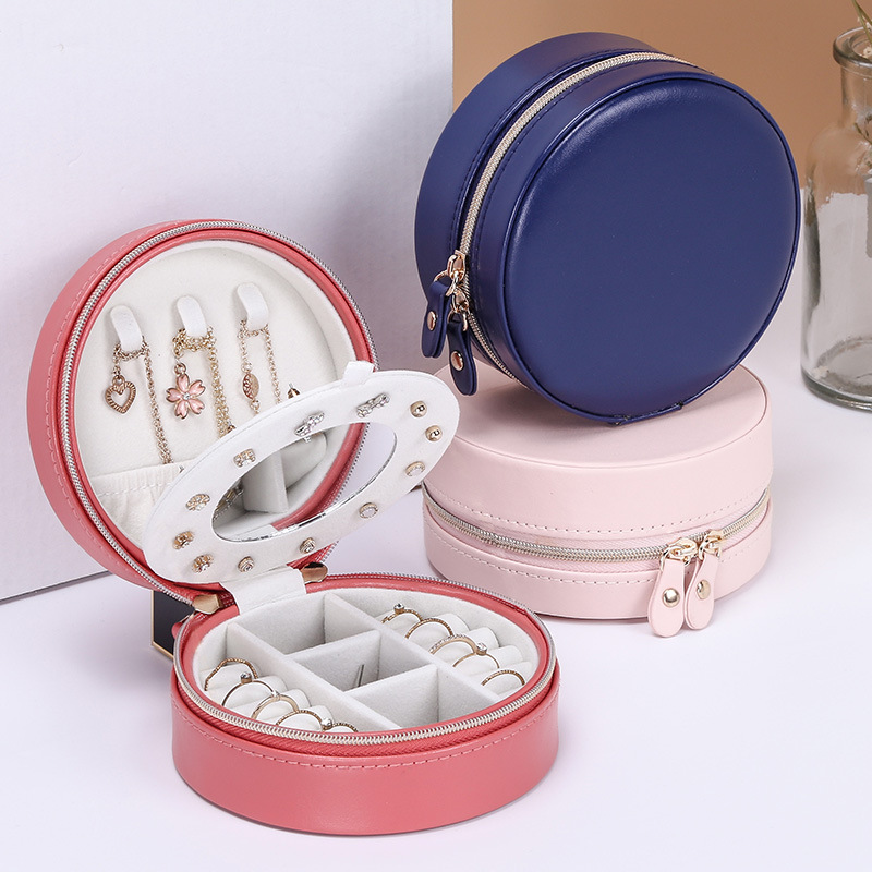 Custom Logo Small Travel Ring Earrings Necklaces Jewelry Box Organizer Display Zipper Storage Case
