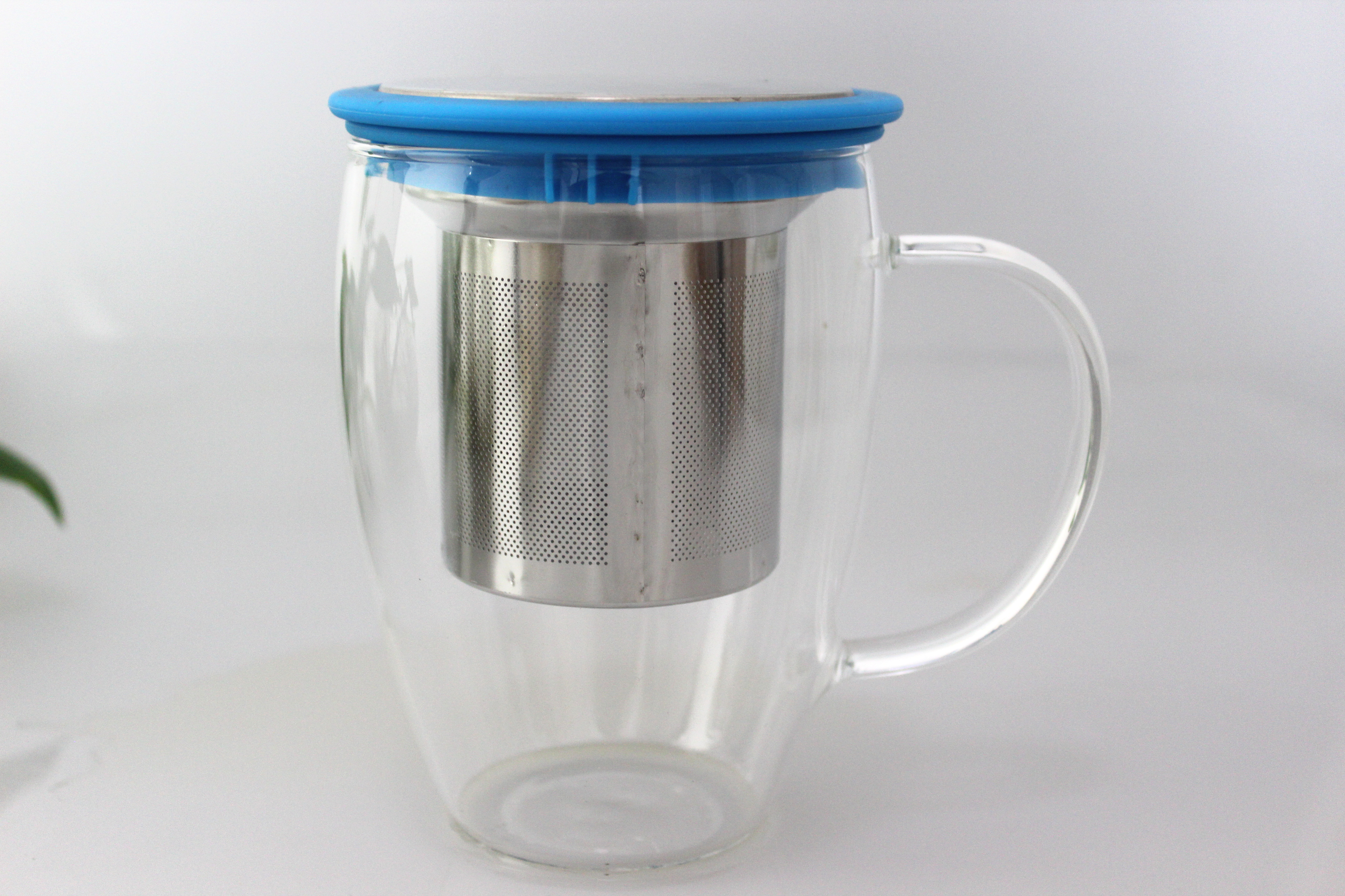 400Ml Glass Tea Cup Set with Stainless Steel Filter and Lid