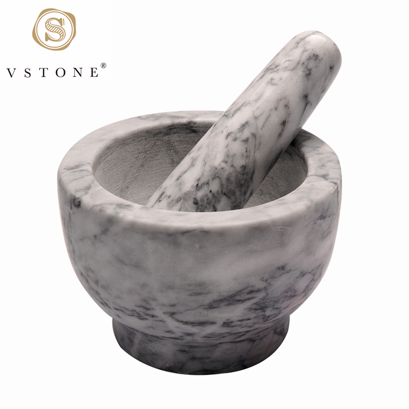 White grey marble mortar and pestle