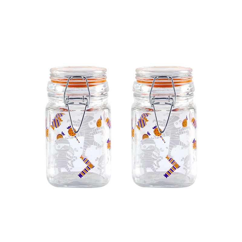 Glass canister with decal