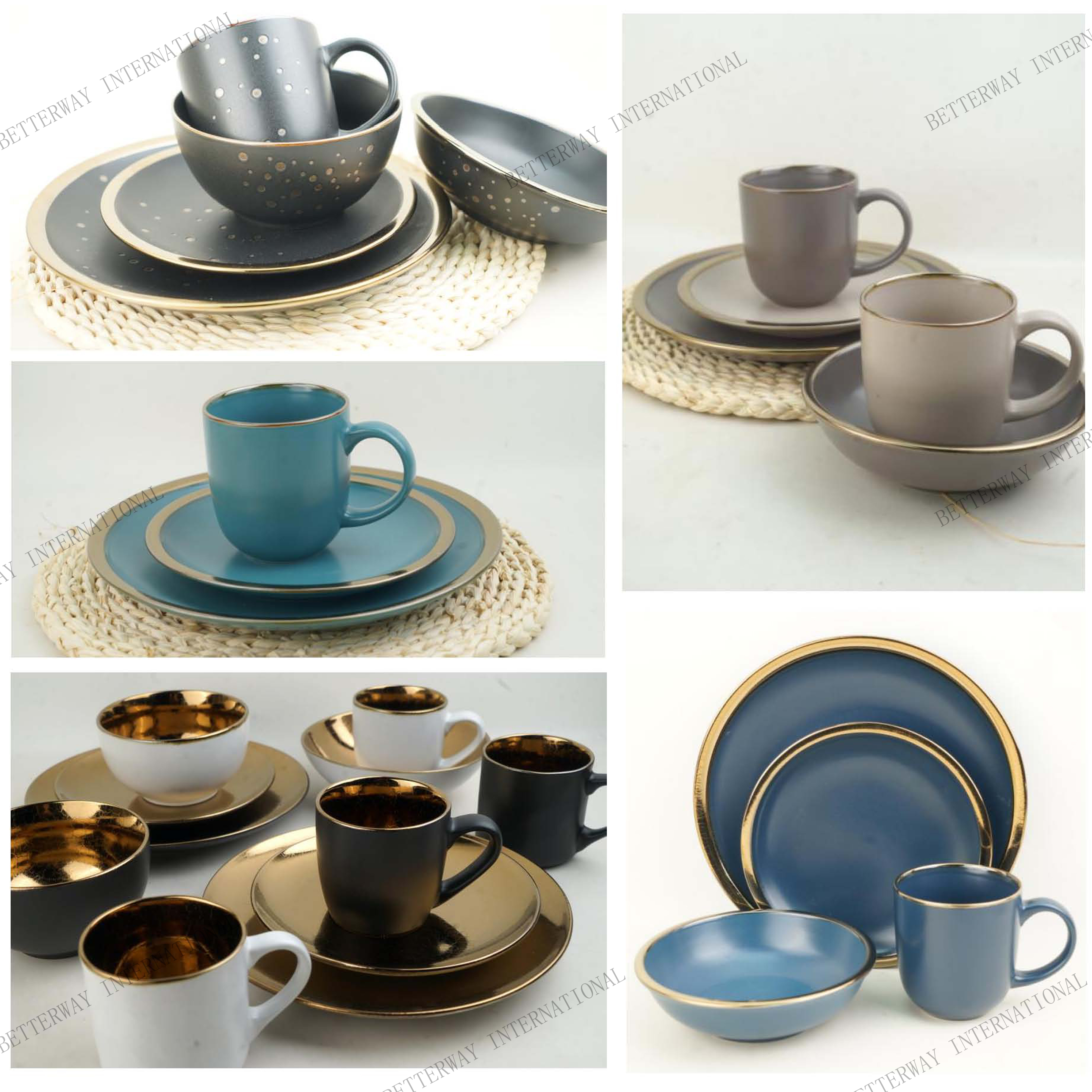Dinnerware solid matte with metallic rim