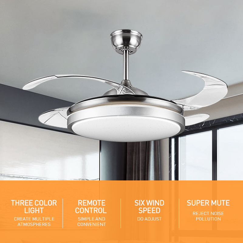 European Fancy Folding Transparent Hidden Blade Invisible Celling Fan Lamp Led Ceiling Fan Light