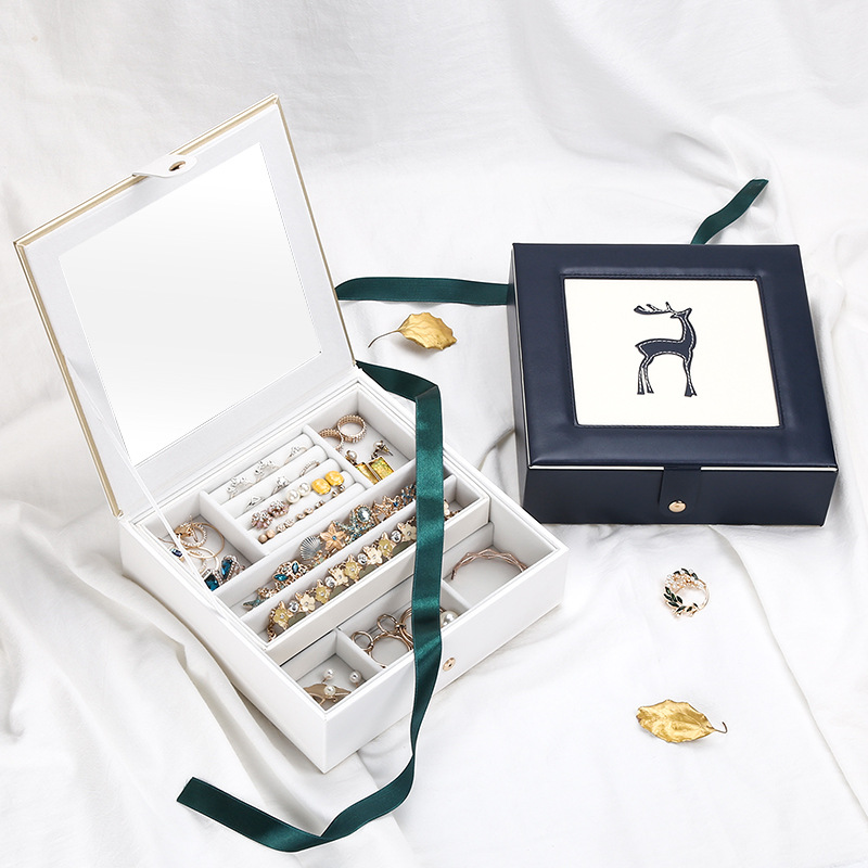 Concise Cheap Design Leather Jewelry Storage Box With Deer decorative For Personalize Gifts