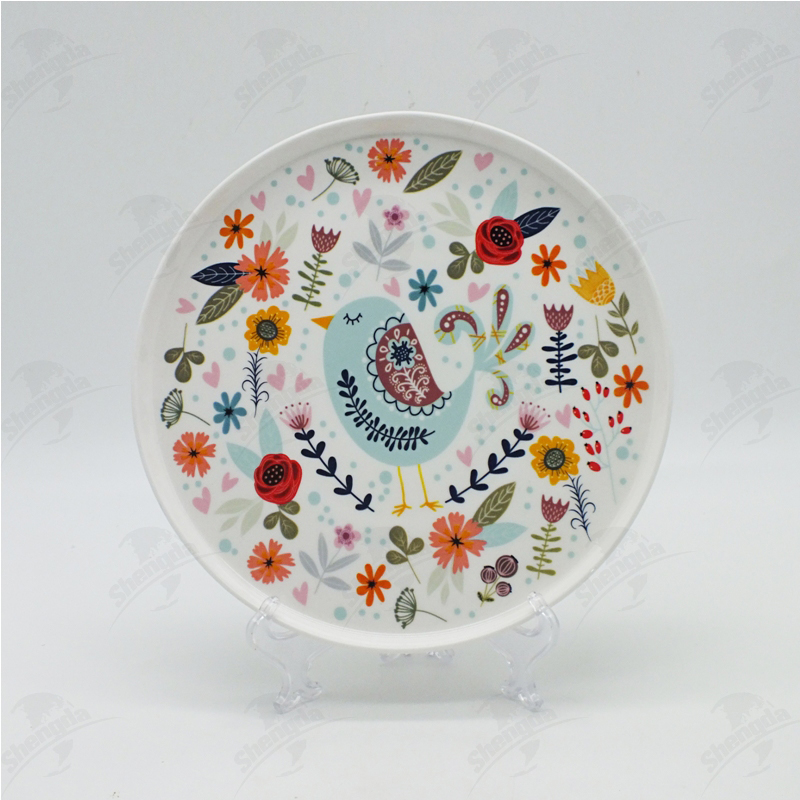 9.5" pizza plat with flower & bird design