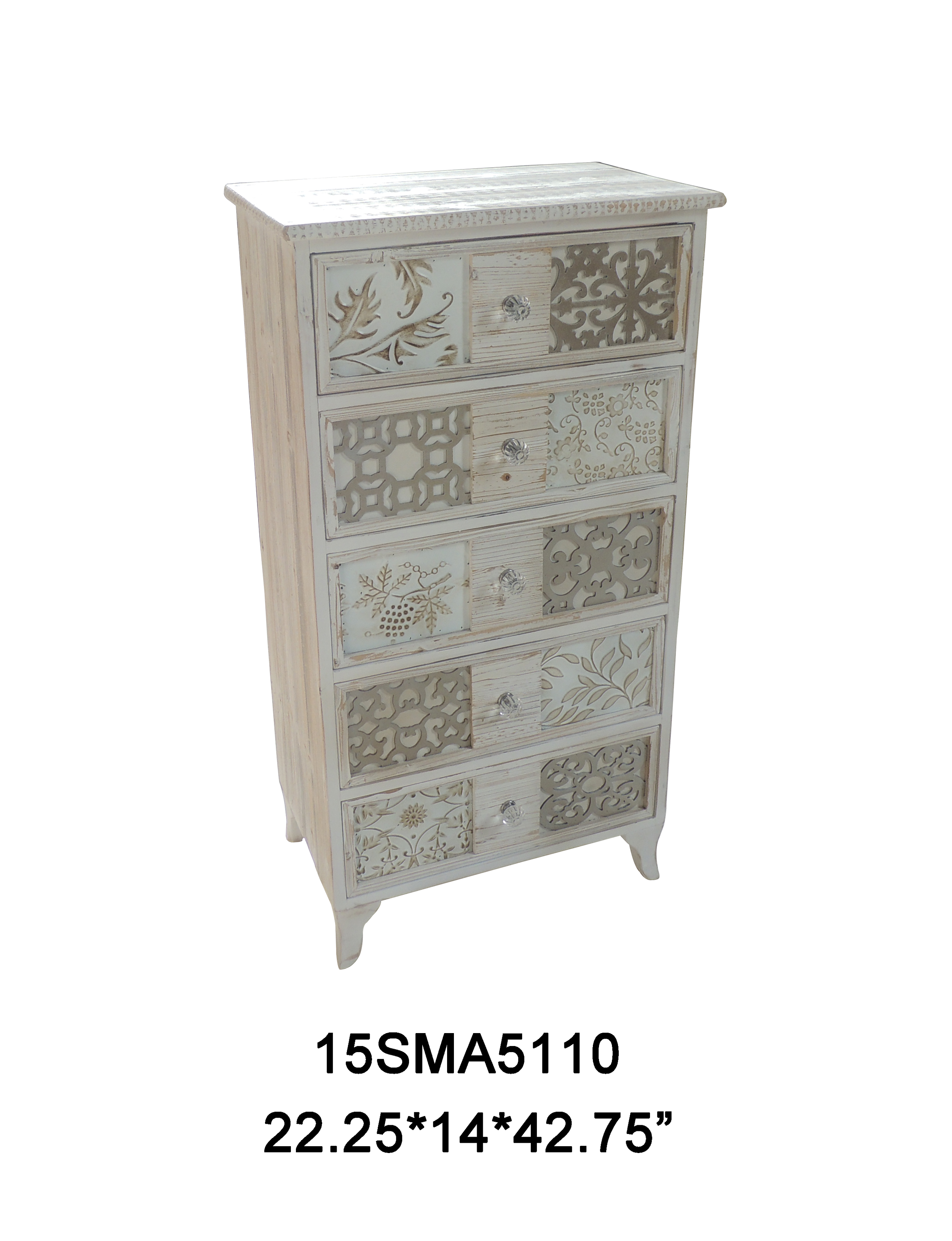 wooden cabinet with 5 drawers