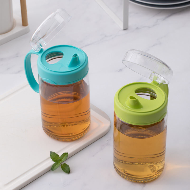 450ml 550ml Easy open lid glass oil dispenser oil cruet with dust-proof cap