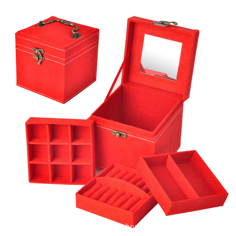 Hand - carried 3 Layer Box Birthday Gift Jewelry Box Velvet Custom Logo Jewelry storage box