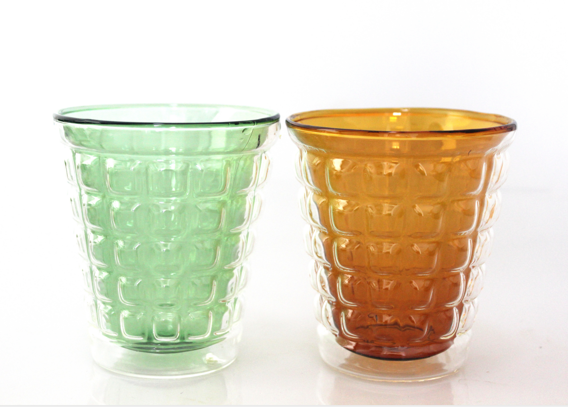 270ml Amber Green Colored Double Wall Glass Cup， Glass Tea Cup, Glass Coffee Cup, Borosilicate glass, Heat Resistant