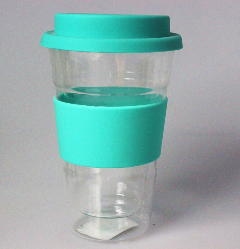 350ML Double Wall Glass Cup with Silicone Lid and Silicone Sleeve