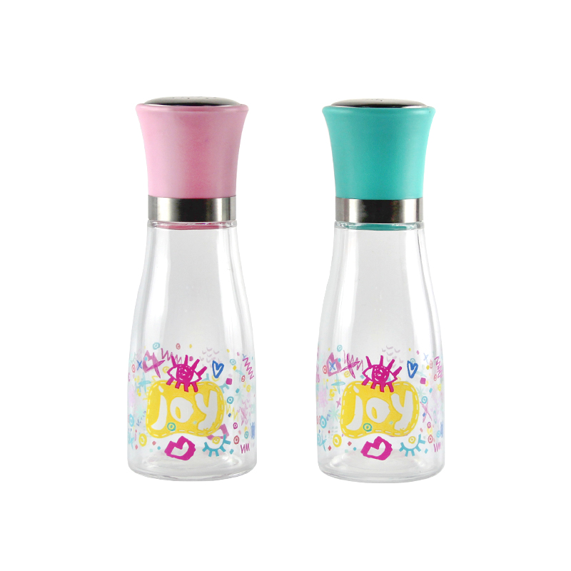 Glass pepper salt shaker with decal