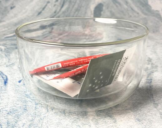 Hot selling mouth blown high borosilicate double wall glass food bowl for home using EU standard Dishwasher Safe