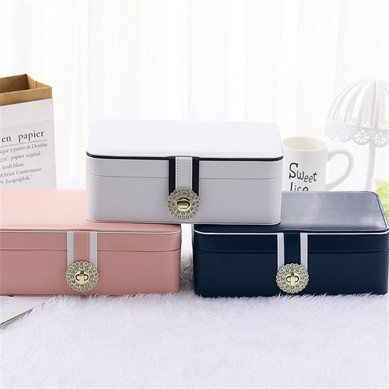 Travel Portable Anti Dust Three Layers Solid PU Leather Jewelry Box