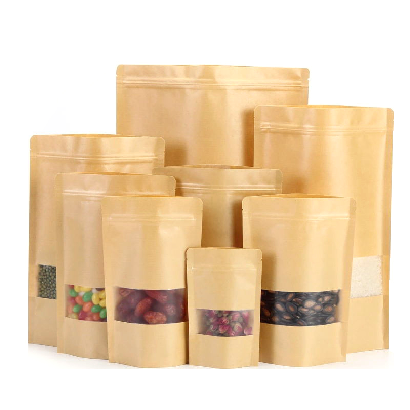 Customized recyclable aluminum foil Flat bottom pouch kraft zip lock bag food grade packaging