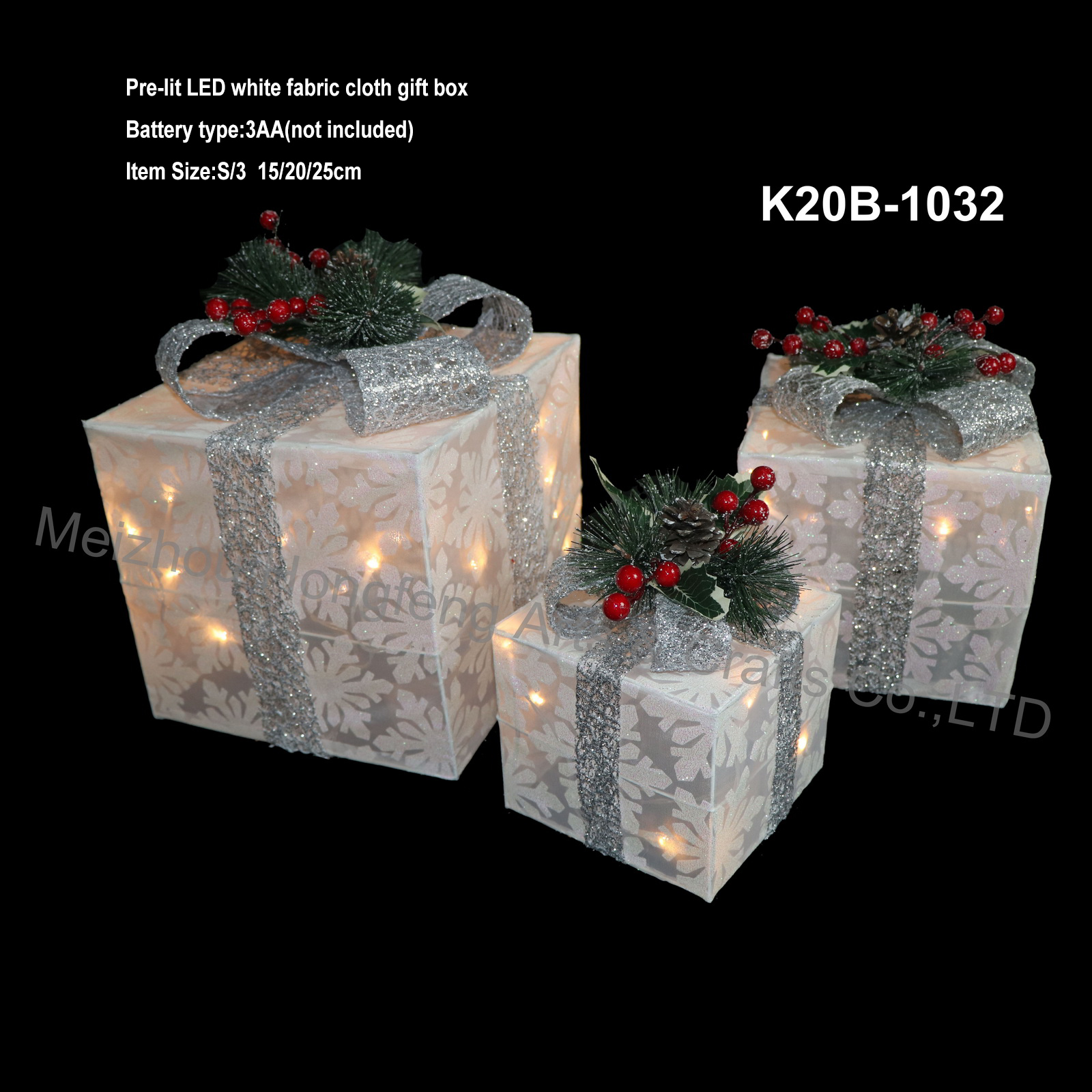 Pre-Lit fabric cloth Christmas gift box with Warm White LED lights, Yard Art Figures Decoration for Indoor or Outdoor Use xmas