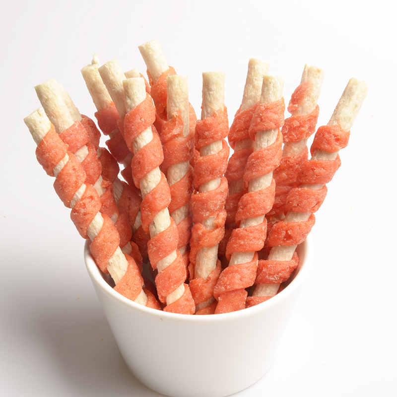 pet food dog treat snack Chicken wrap bicolor rawhide stick