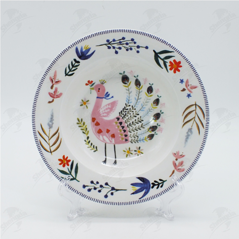 8.5" soup plat with Flower & bird Design