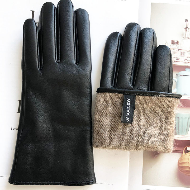 Sell well women's winter thick quilted plain style fashion genuine sheepskin leather gloves