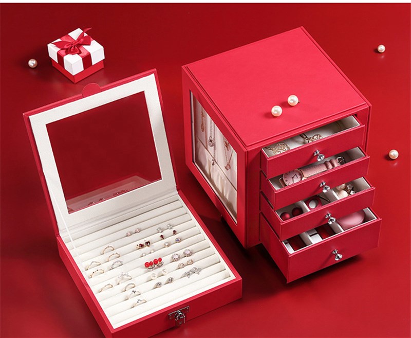 Large Capacity Five-layer Rotating Leather Window Opening Simple Modern Wedding Desktop Jewelry Box