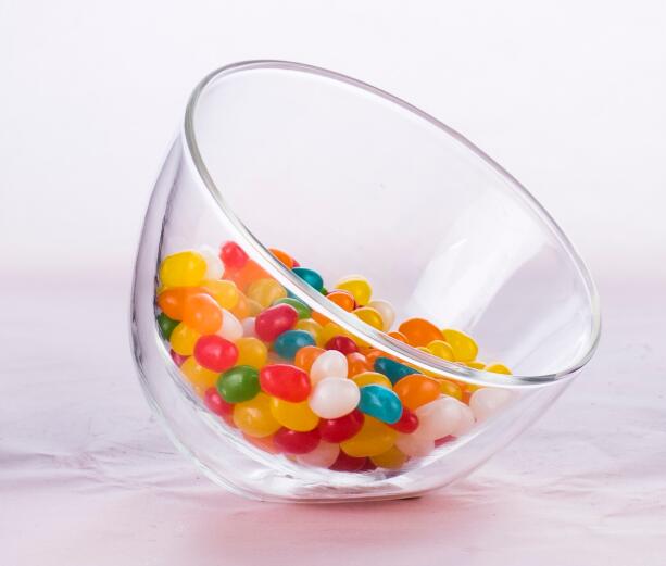 Hot selling mouth blown high borosilicate double wall glass candy bowl 230ml for home using EU standard Dishwasher Safe