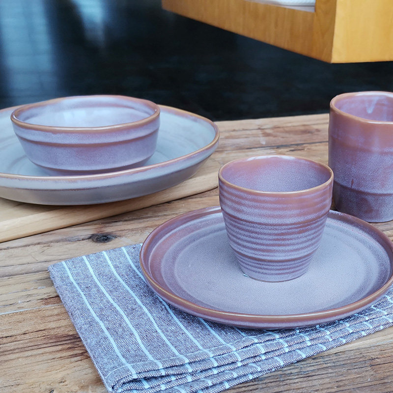 Ceramic cup mug not handle plate bowl with purple color