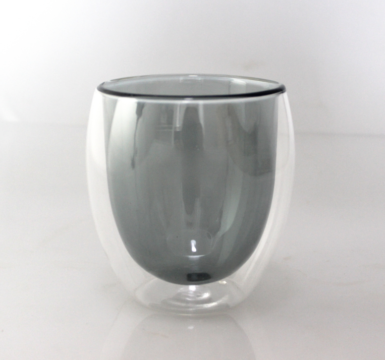 300ML Inner Grey Color Glass Double Wall Glass Tea Cup