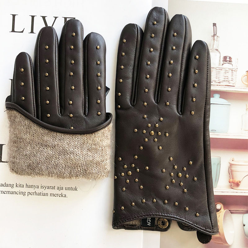 low price winter sheepskin gloves touch screen leather with wool / cashmere lining for women