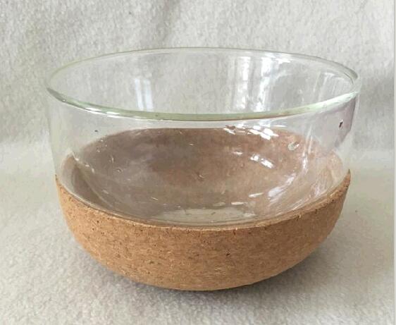 New Design hand made high borosilicate double wall glass food bowl with cork base for home using EU standard