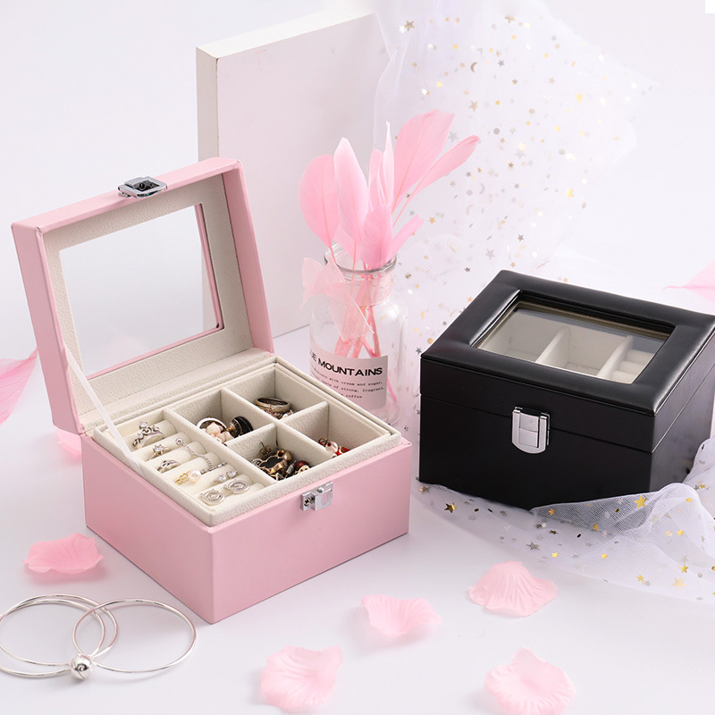 Wholesale Clear Leather Custom Cheap Necklace Bracelet Flocking Glass Large Jewelry Box