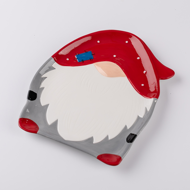 Hand Painted Ceramic Santa Serving Plate Salad Fruit Dish