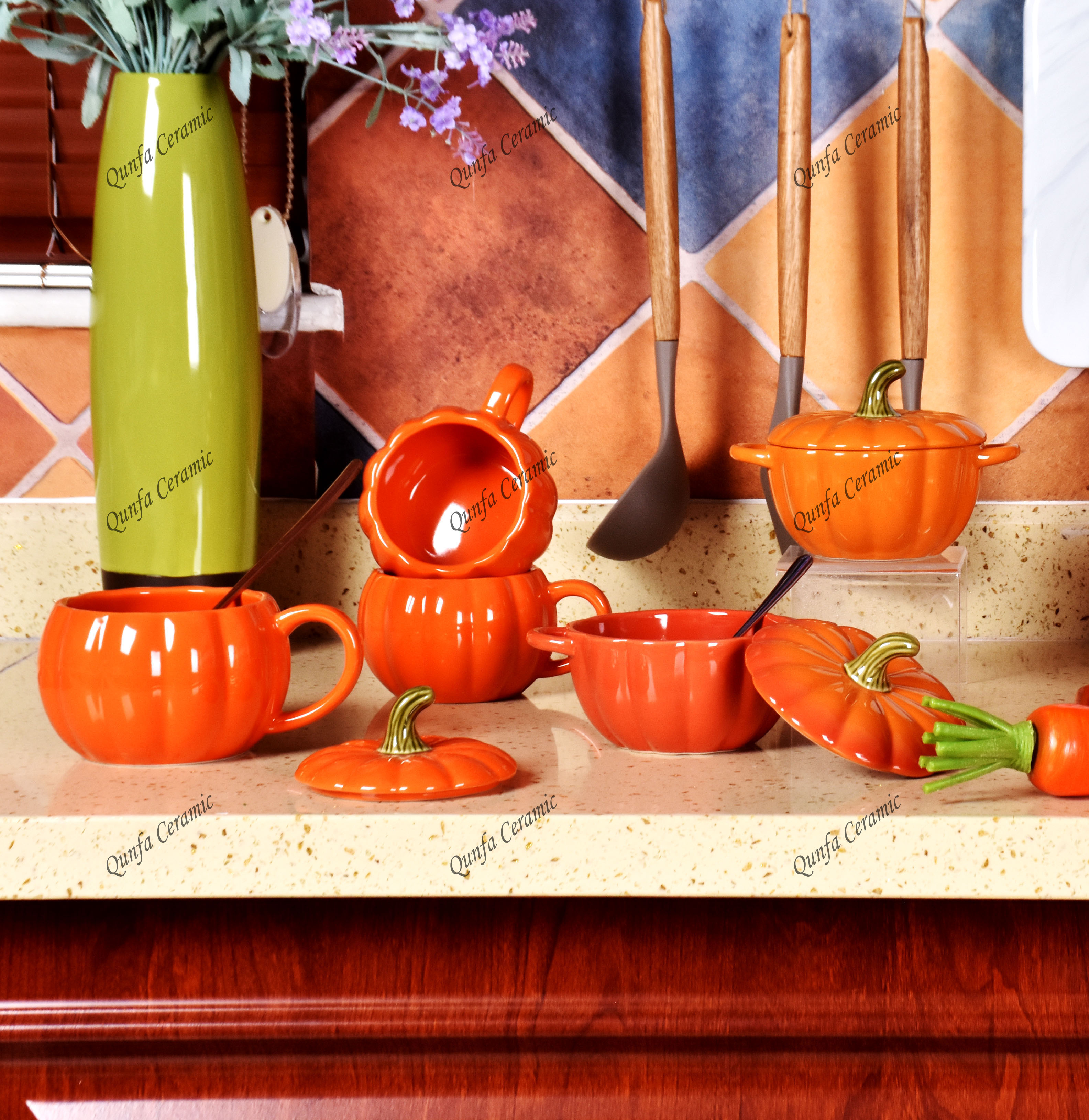 12pcs Halloween theme Pumpkin series ceramic tableware