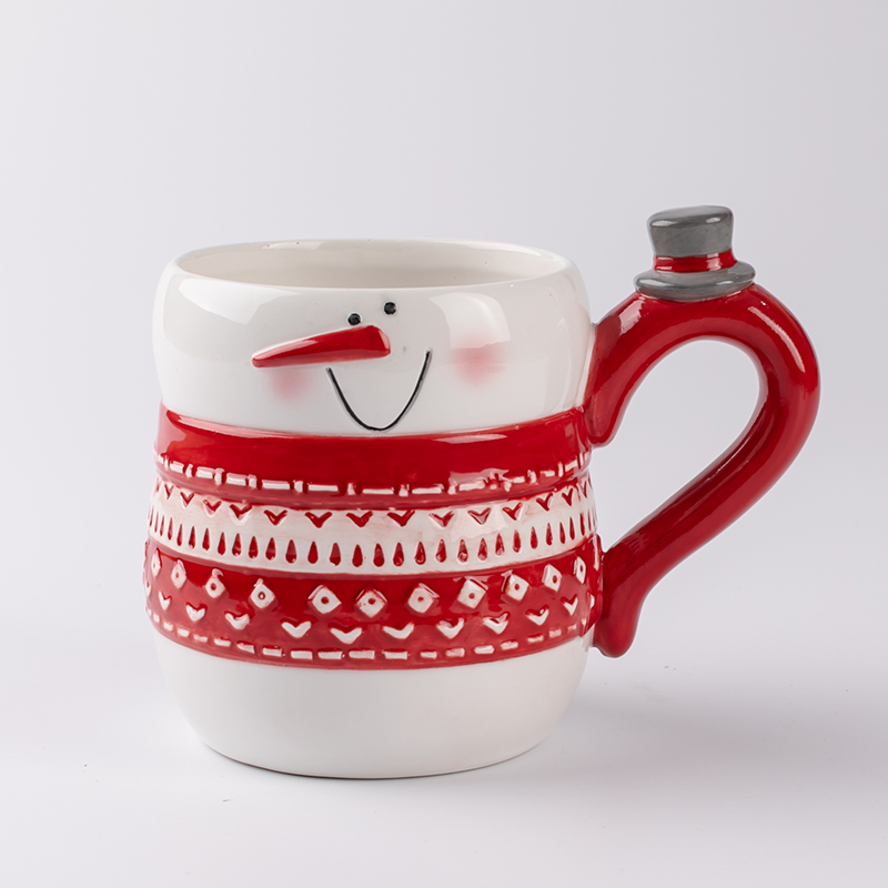 Cute ceramic christmas snowman shape 3d coffee mug with knitting patterns