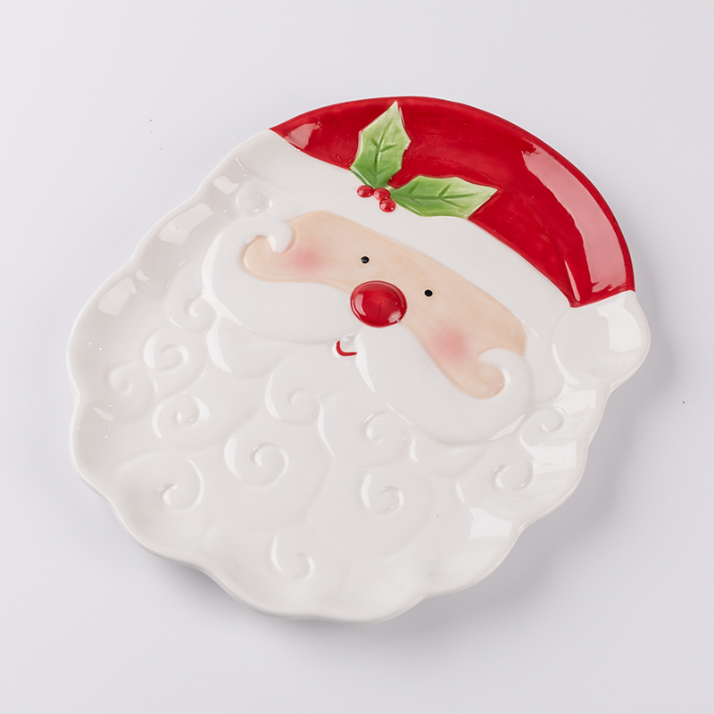 Hand Painted Ceramic Santa Serving Plate Salad Fruit Dish
