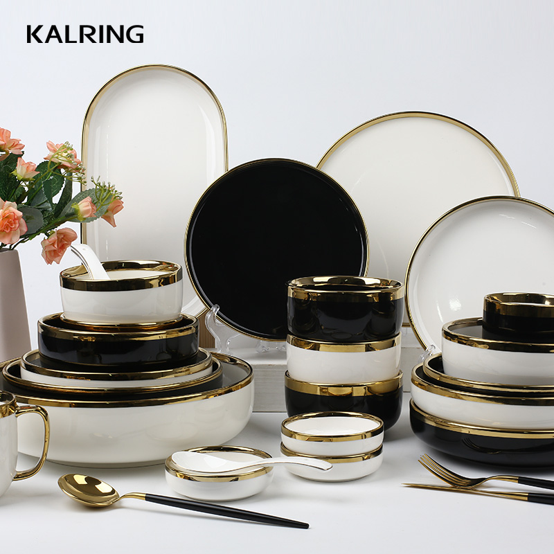 Electroplated black and white tableware