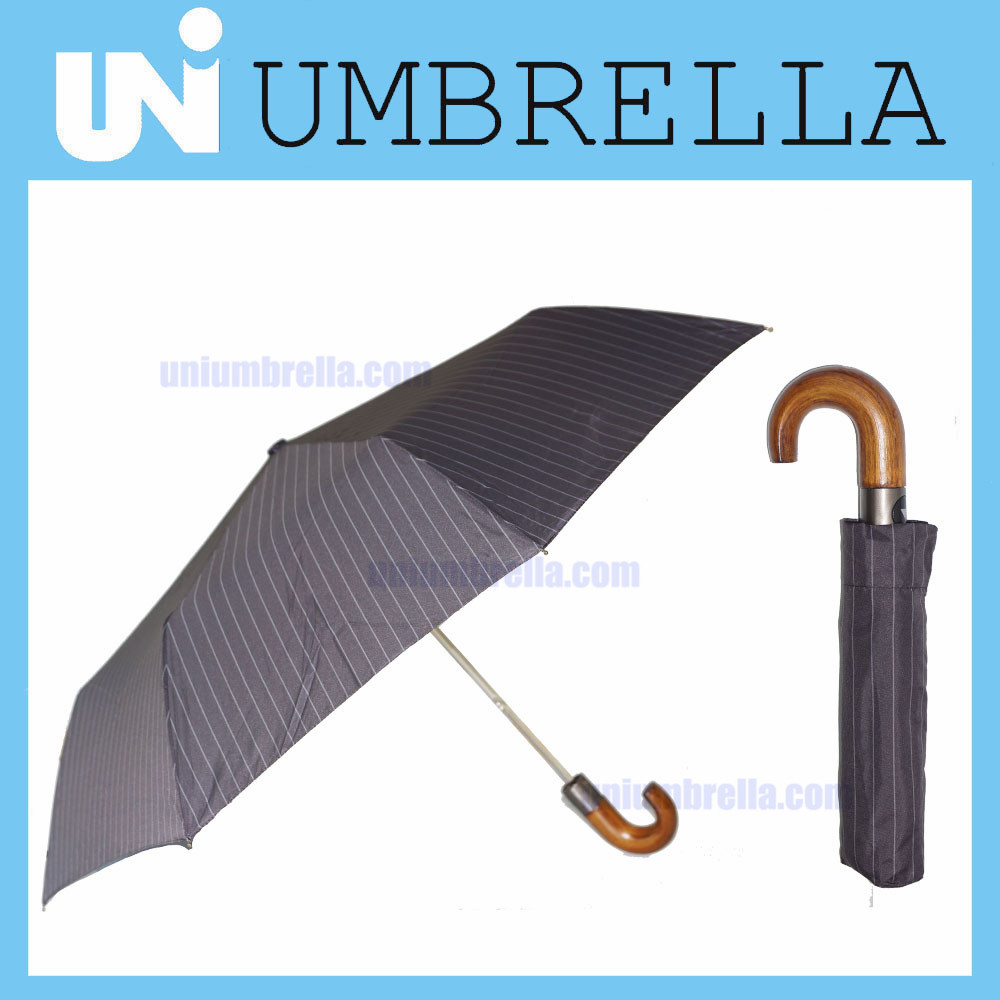 UNI0129 3FOLDING auto open gentleman umbrella with wooden handle