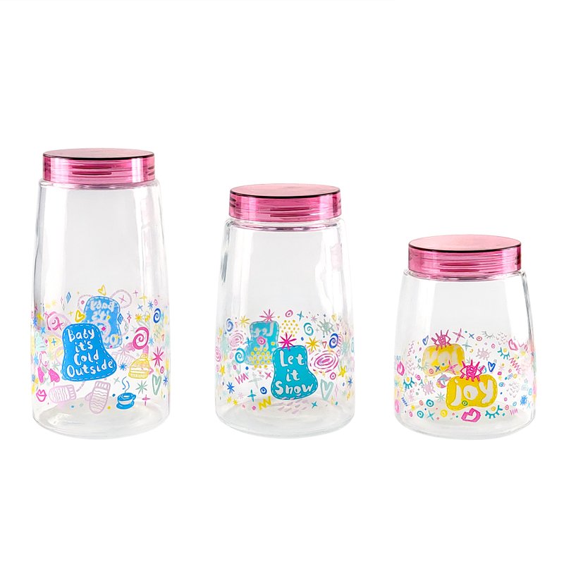Glass canister with decal