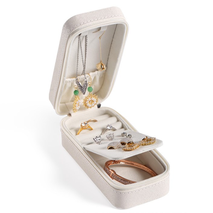 Korean Style Candy Color Portable Rectangular Shaped Jewelry Box PU Leather Earring Storage Box