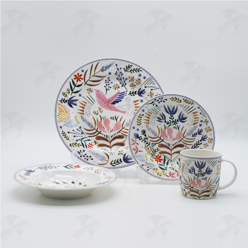 18pcs Dinner Set With Flower & Bird Design