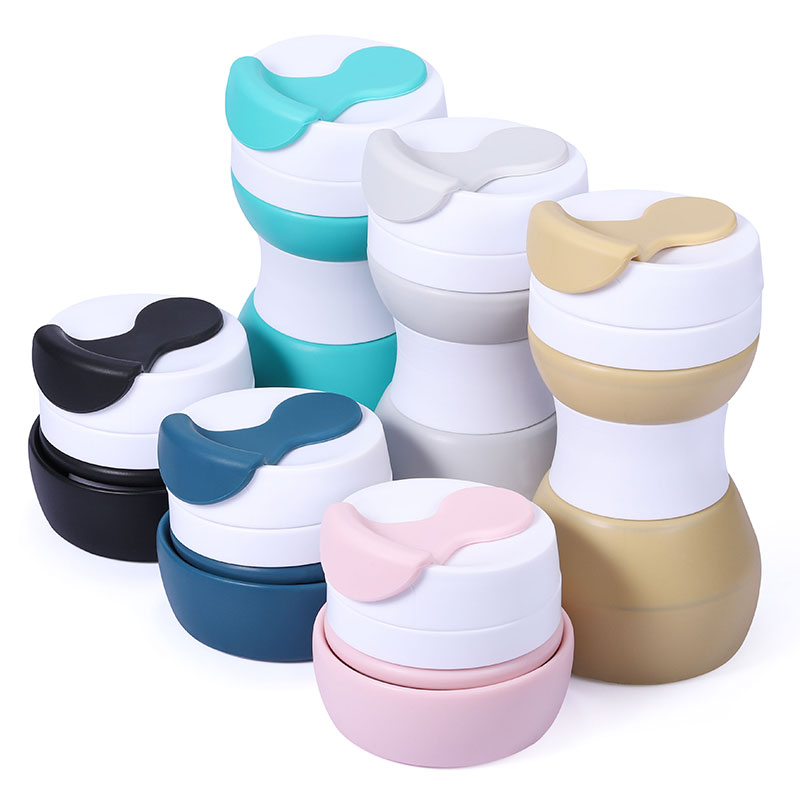 Portable OEM Eco Friendly Collapsible Travel Coffee Mug Silicone Foldable Coffee Mug Cup With Lid