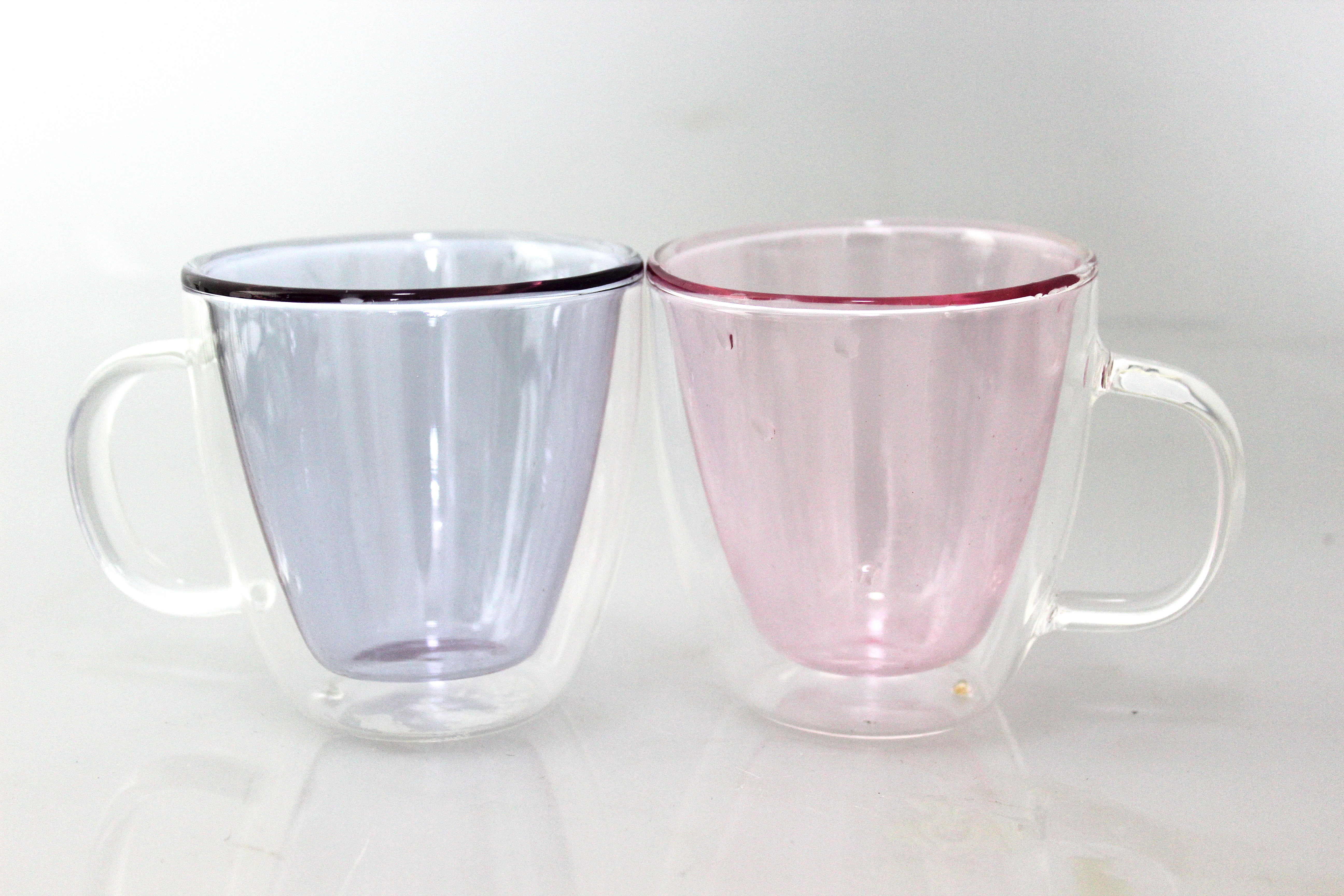 170ML Inner Colored Pink Blue Glass Double Wall Glass Coffee Tea Cup with Handle