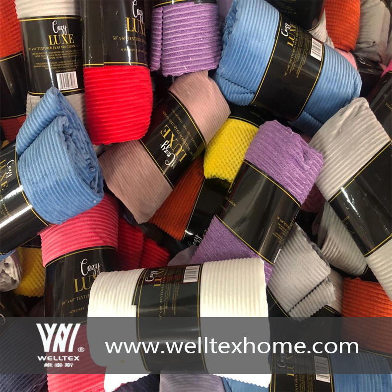 Readymade Stock jacquard Corduroy fleece Blanket- Free Sample, Prompt Shipment
