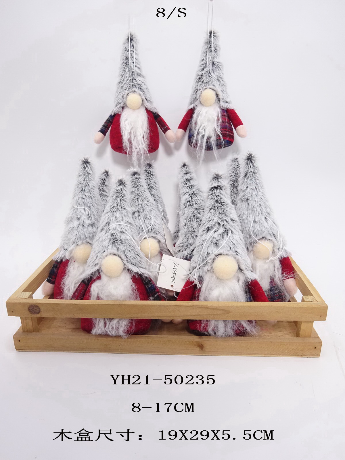 Christmas Decoration,Xmas Deco,Christmas Ornaments,Seasonal Decoration,Seasonal Deco,Fabric,Plush,Christmas Gnomes Hanging Décor 12-P with wooden box