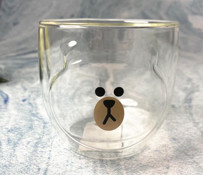 New Arrival Cute Bear Shape design 350ML high borosilicate double wall glass cup for children using Dishwasher Safe EU standard ODM OEM LFGB