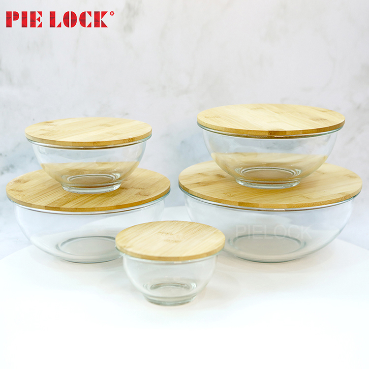 New arrivals heat resistant glass bowl with bamboo lid fancy salad bowl