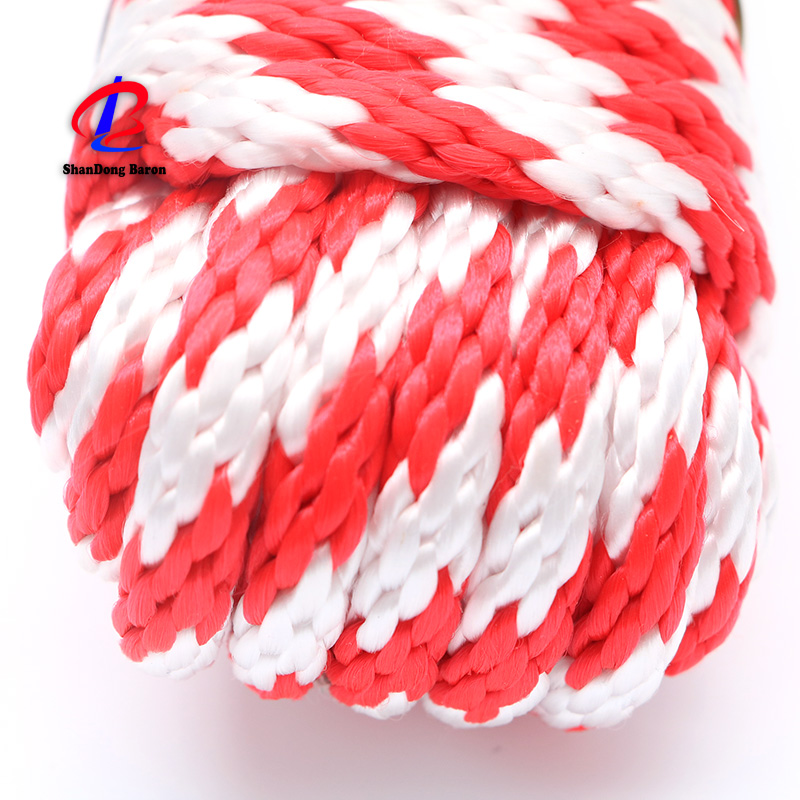 PP solid braided rope, white and red,12strand, 18 strand