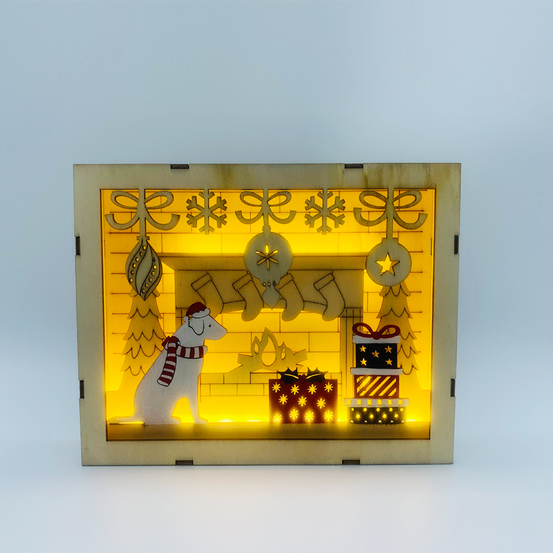 8.66"L Battery Operated LED lighted plywood light box table decor, Use 2AAA battery not included.