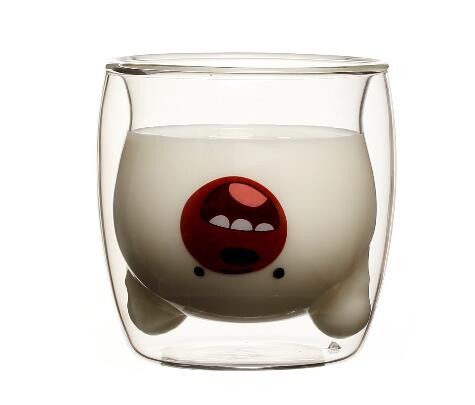Best Seller Cute Bear Shape design 300ML high borosilicate double wall glass cup for children using Dishwasher Safe EU standard ODM OEM LFGB