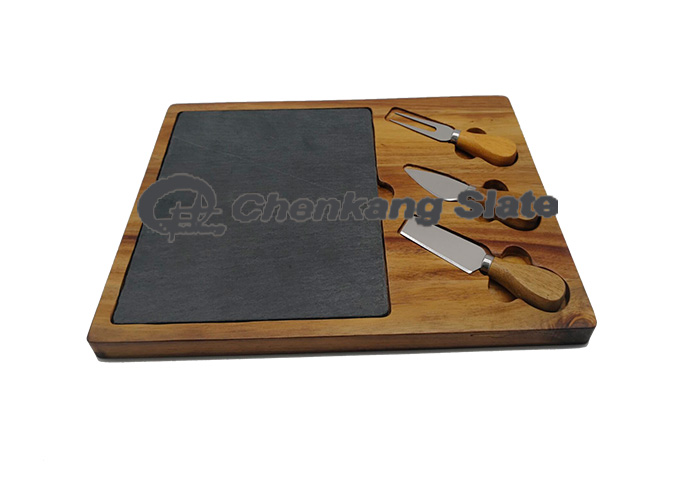 Wood and Slate Serving Tray with Cutlery Set