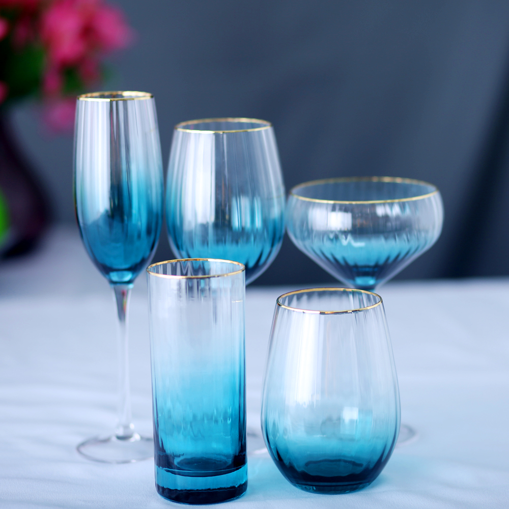 Blue vertical stripes wine glass, 2020 new design, wine glass set