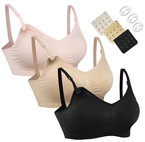 Full Bust Seamless Nursing Maternity Bras Bralette S-XXL with Extra Bra Extenders & Clips